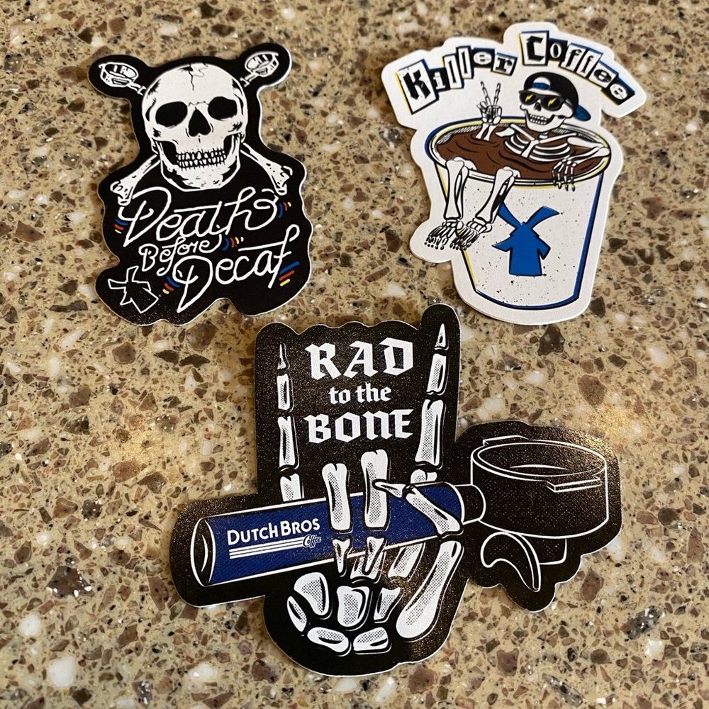 Dutch Bros Black, White & Blue Skeleton Sticker Set